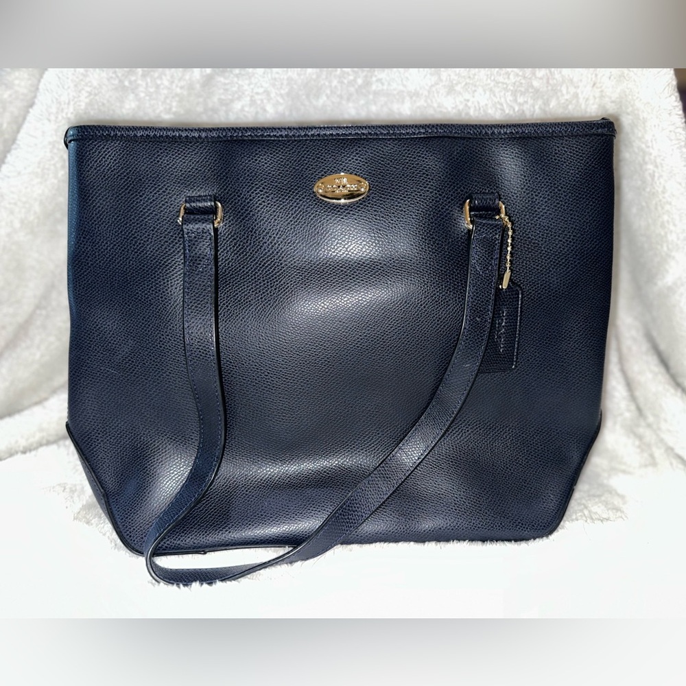 Coach Blue Leather Tote with Gold Accents
